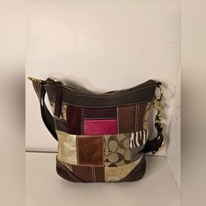 Patchwork Shoulder Bag - Brown, Pink, Gold